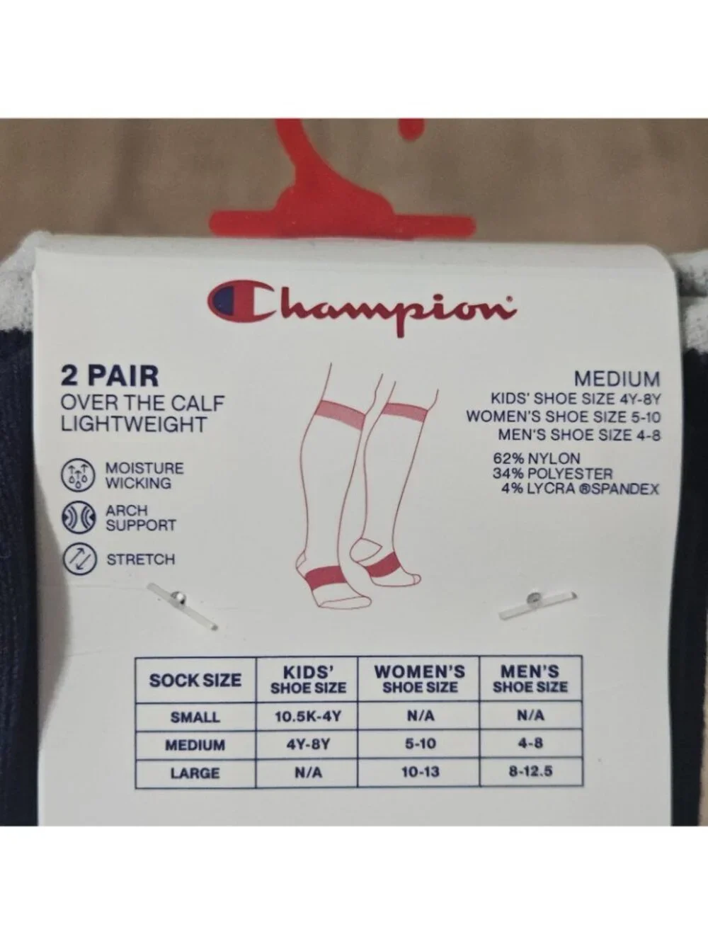 2 Pair Champion Over The Calf Lightweight Soccer Socks - Size M Navy Athletic